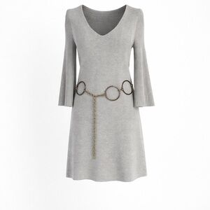 Ann Taylor Gray V-Neck Long Sleeve Knit Bell Sleeve Dress